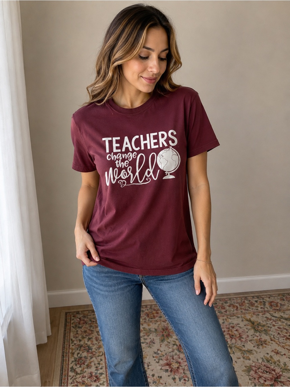 Maroon 'Teachers Change the World' Graphic Tee
